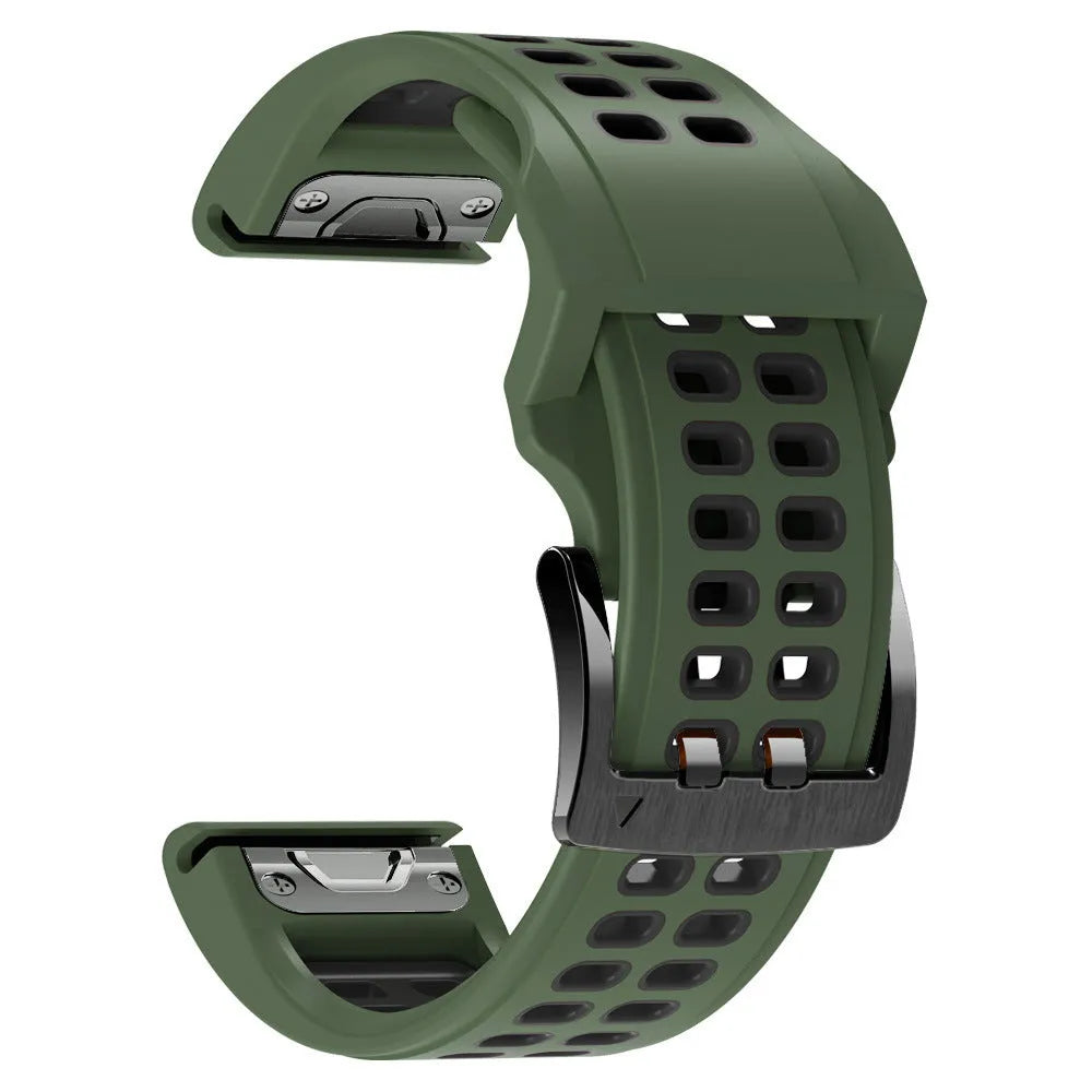 Quick release two-colour silicone watch strap in black orange combination with pin buckle