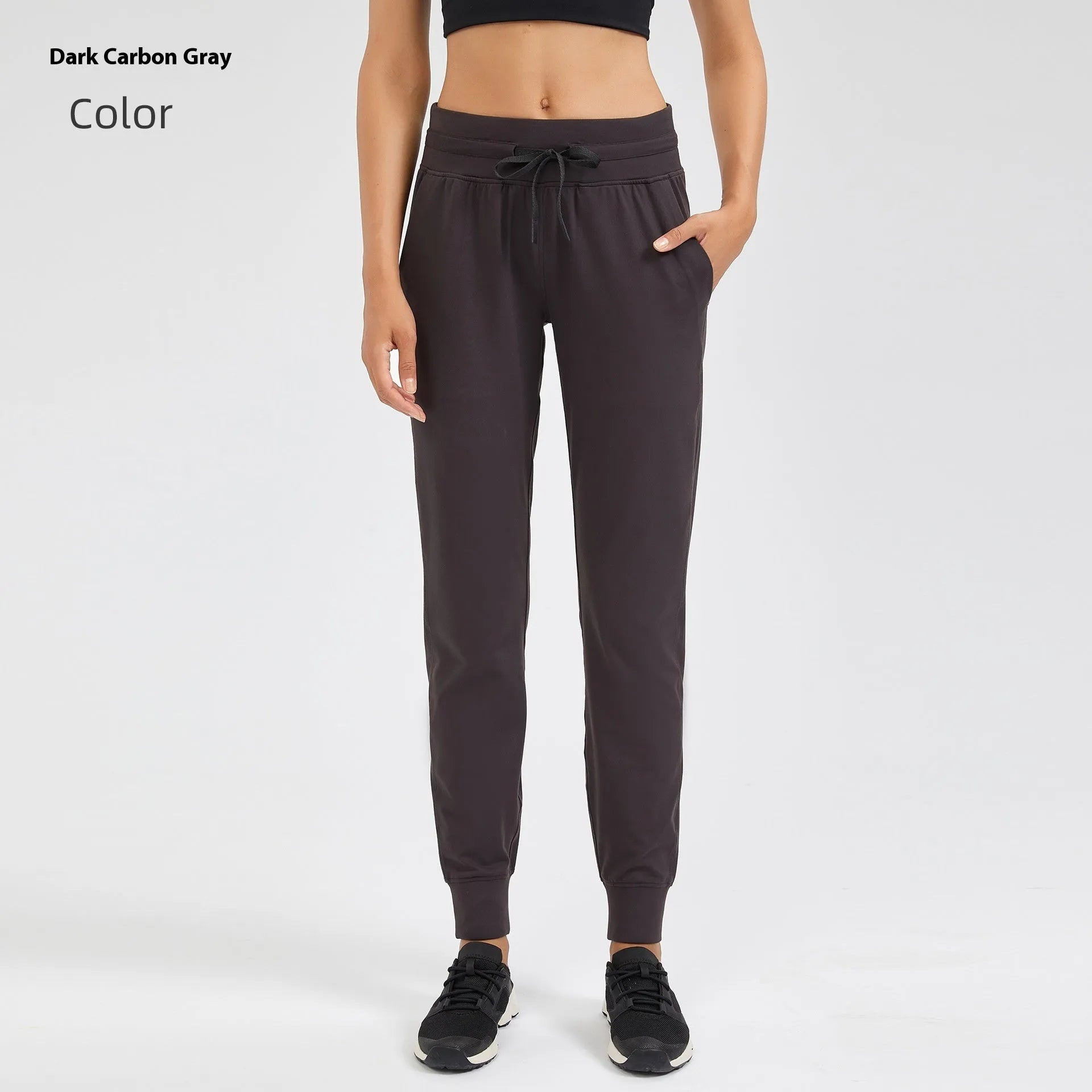 Women's high waist yoga pants with drawstring waistband in Belgian Blue colour
