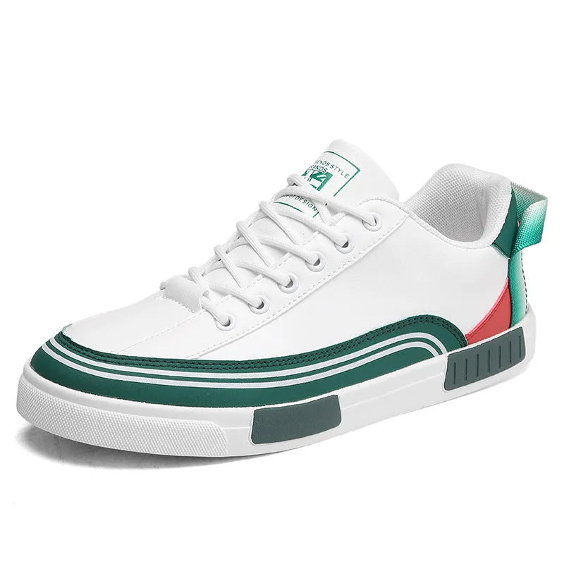 Men's beige white and green canvas mesh shoes with flat heel and round toe design