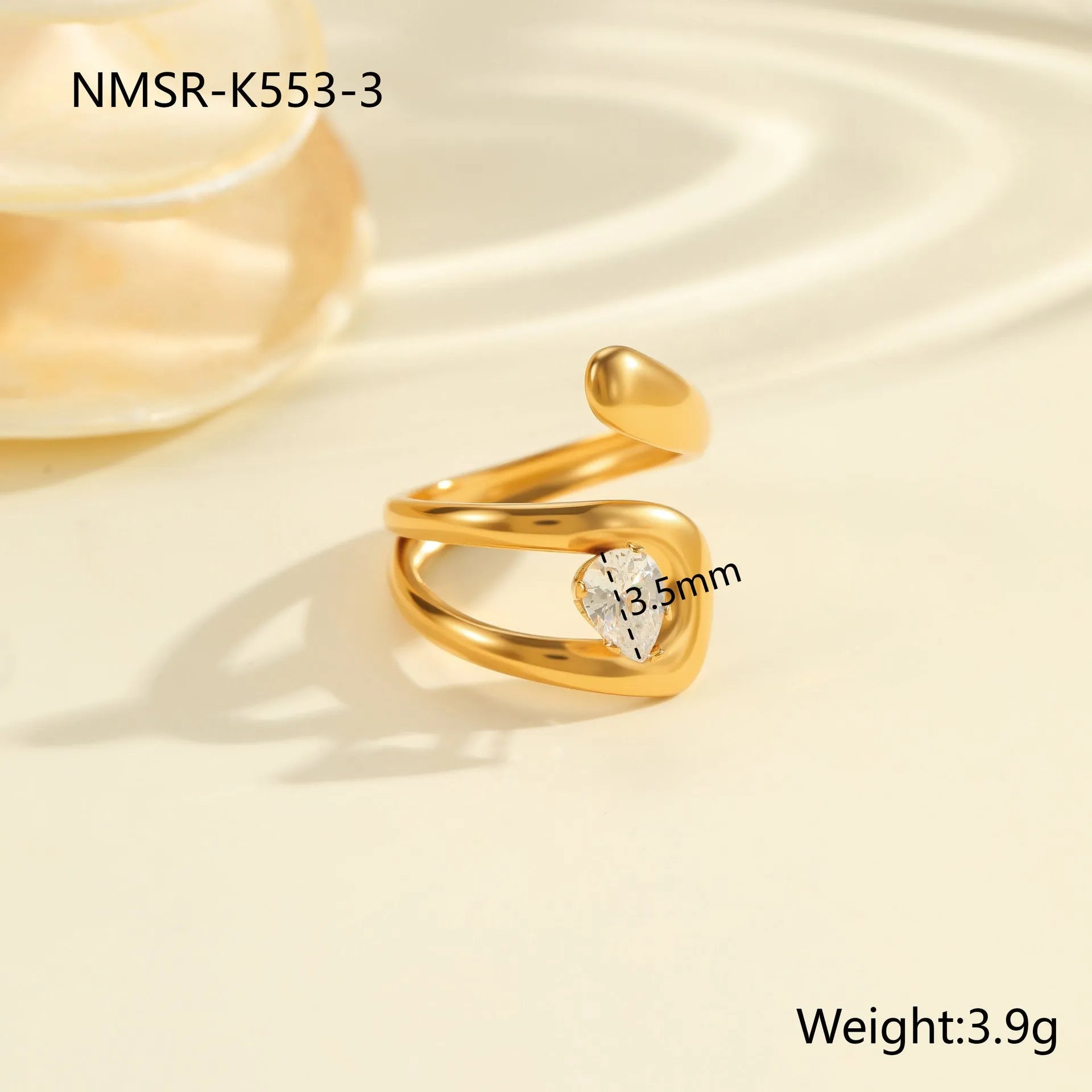 Women's stainless steel geometric zircon ring with open mouth free-size design