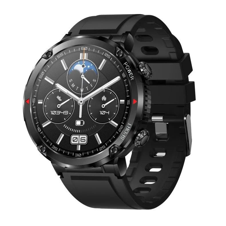 T30 Smart Watch with black silicone strap on a wrist, showing a fitness tracking display on its IPS screen.