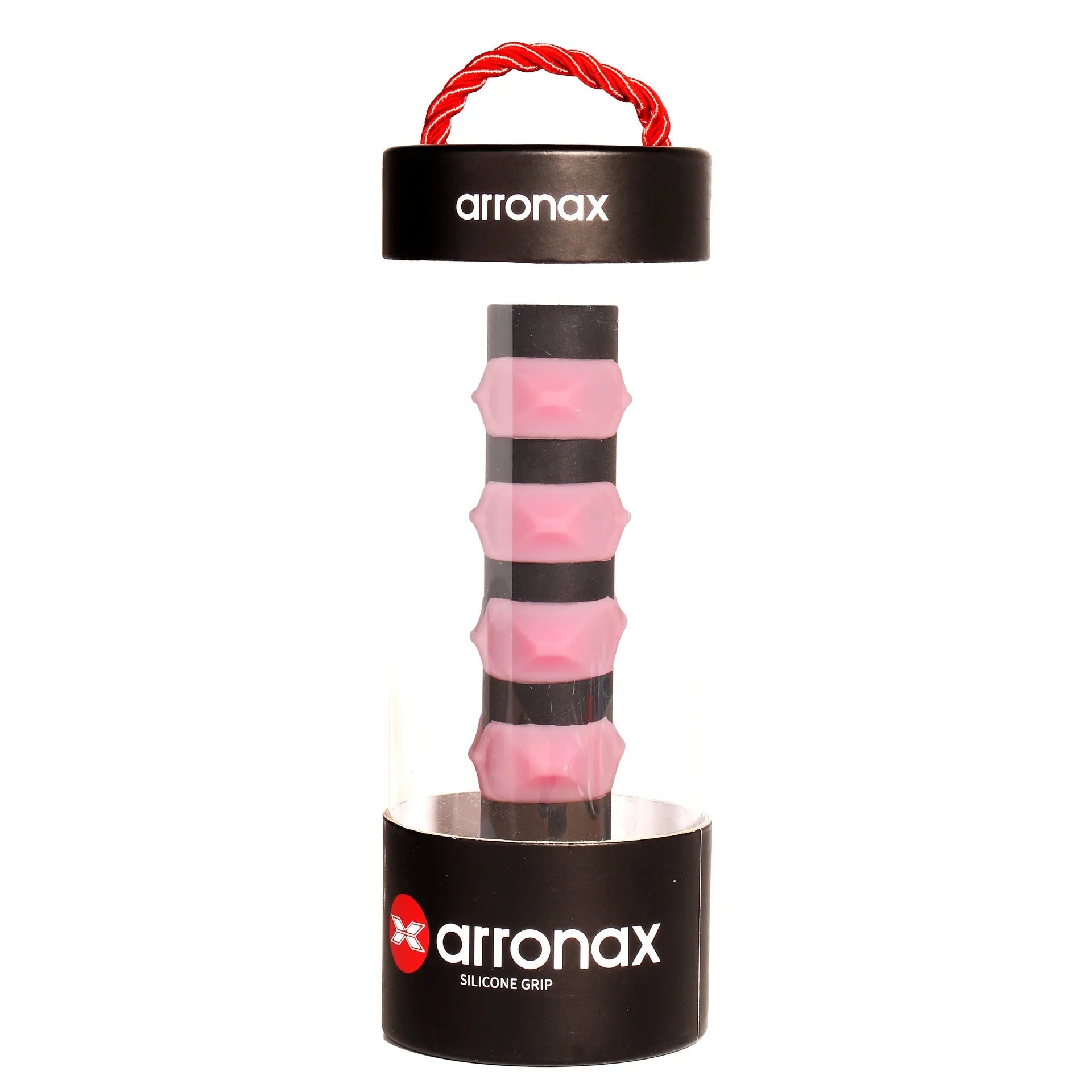 Silicone racquet grip buckle in multiple colours on a black background.