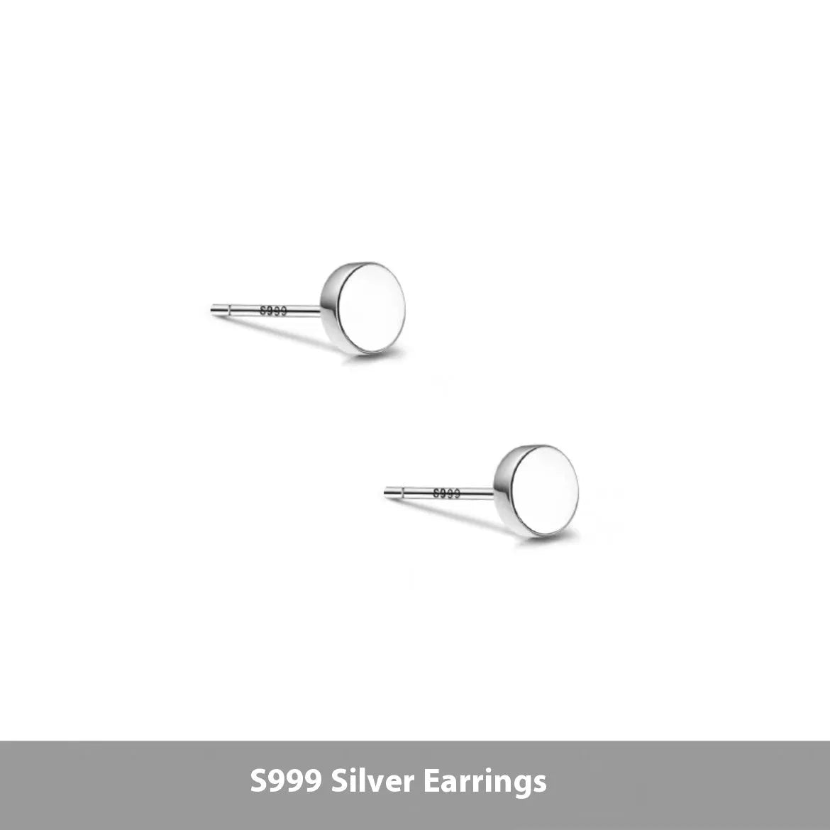 Sterling silver S999 flat ear bone studs in round geometry shape showing silver and black colour options