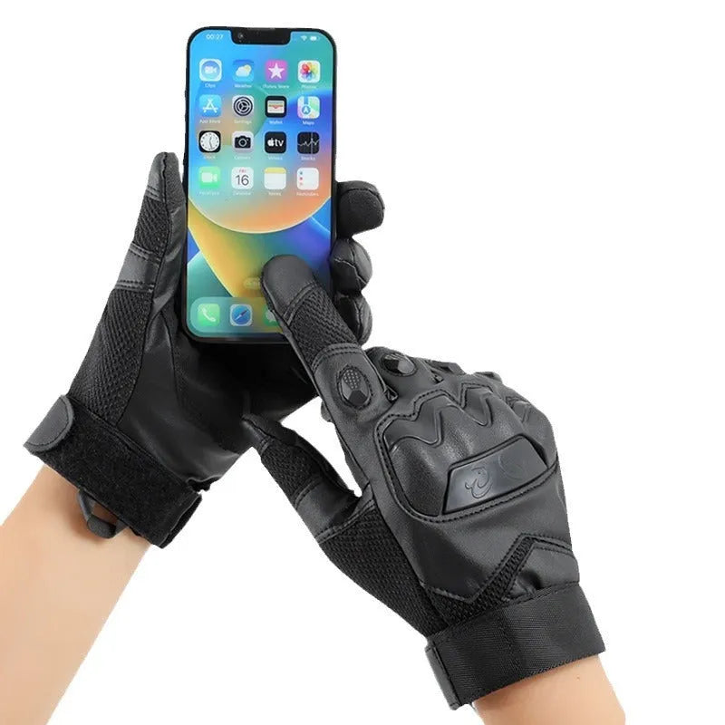 Men's black tactical training gloves with touch screen compatible fingertips