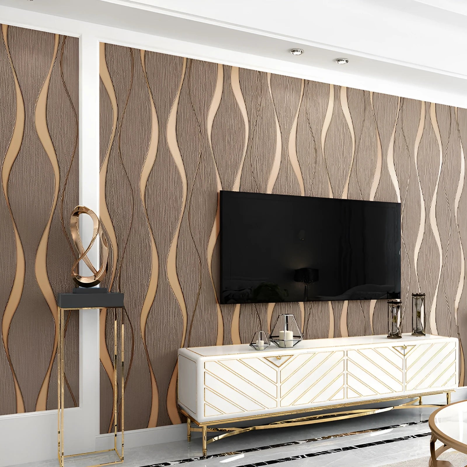 Curve stripe 3D textured wallpaper roll in deerskin velvet for video background