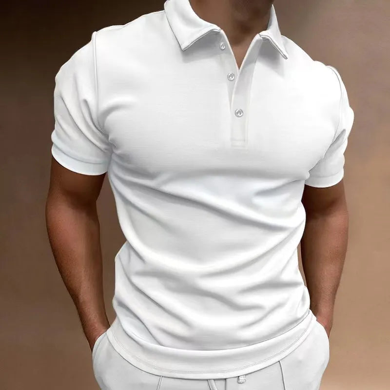 Men's button-up casual T-shirt in cotton blend spandex fabric available in seven colours