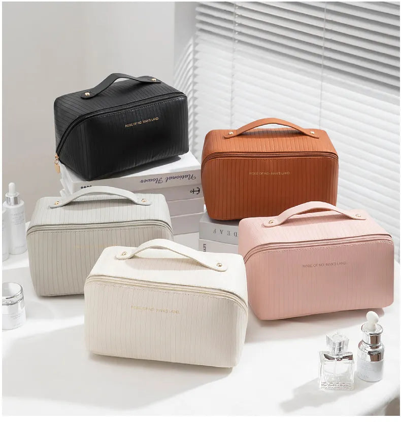 Cubic vertical pattern pillow makeup bag for travel with 22.5cm dimensions
