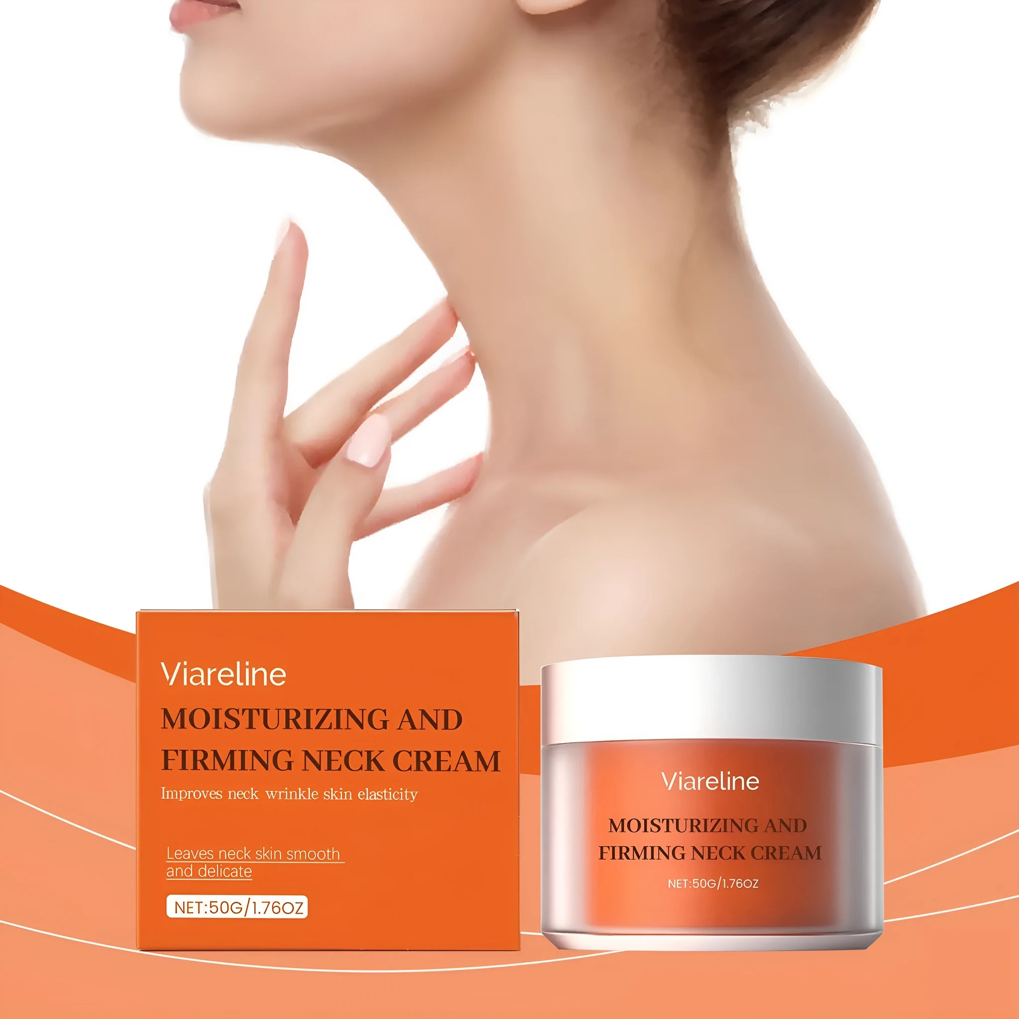 50g neck moisturising cream in 6.3cm square jar with pump dispenser