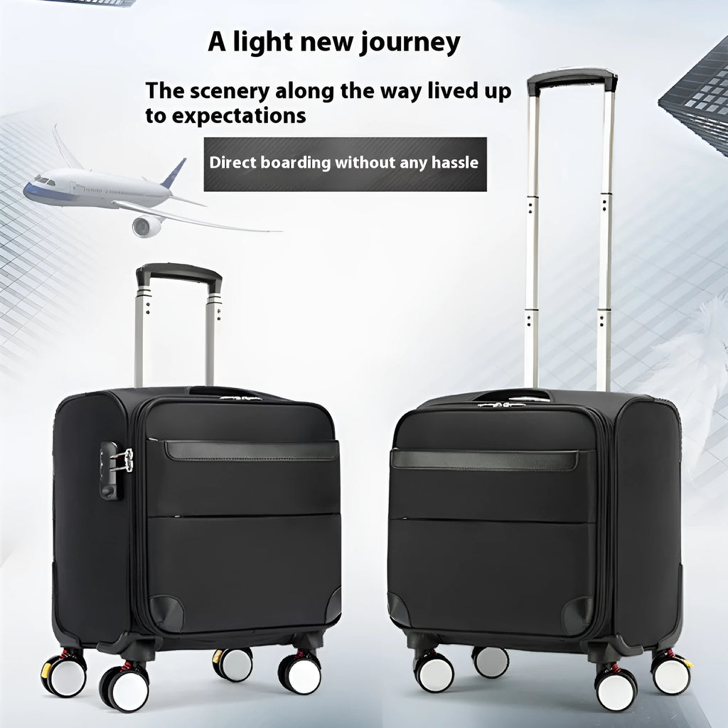 Black 18-inch waterproof oxford cloth carry-on suitcase with universal wheels