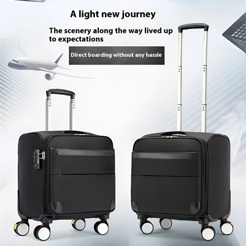 Black 18-inch waterproof oxford cloth carry-on suitcase with universal wheels