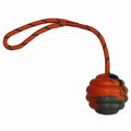 Rubber pet training ball with rope knot texture in multiple colour options