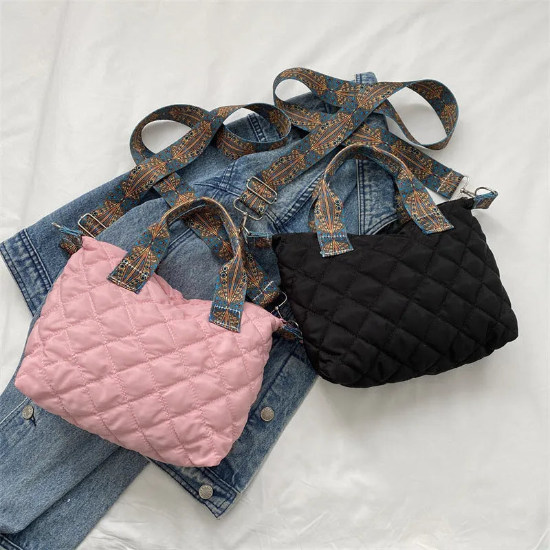 Soft Oxford cloth messenger bag with embroidered rhombus details in urban simplicity style