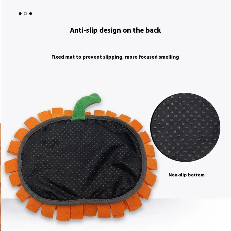 Orange pumpkin design pet training mat with polar fleece construction for slow feeding