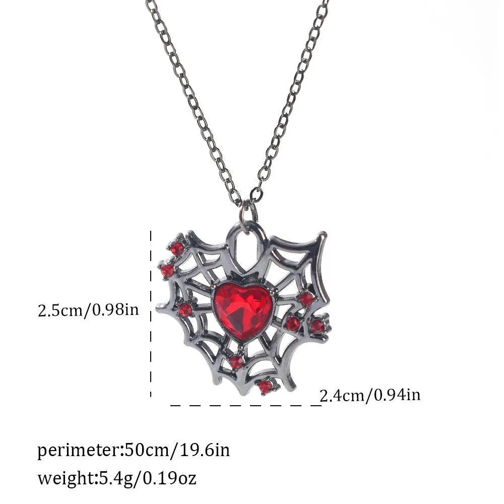 Dark style Halloween necklace for women with a choice of alloy bat, spider, or cross pendants on a chain.