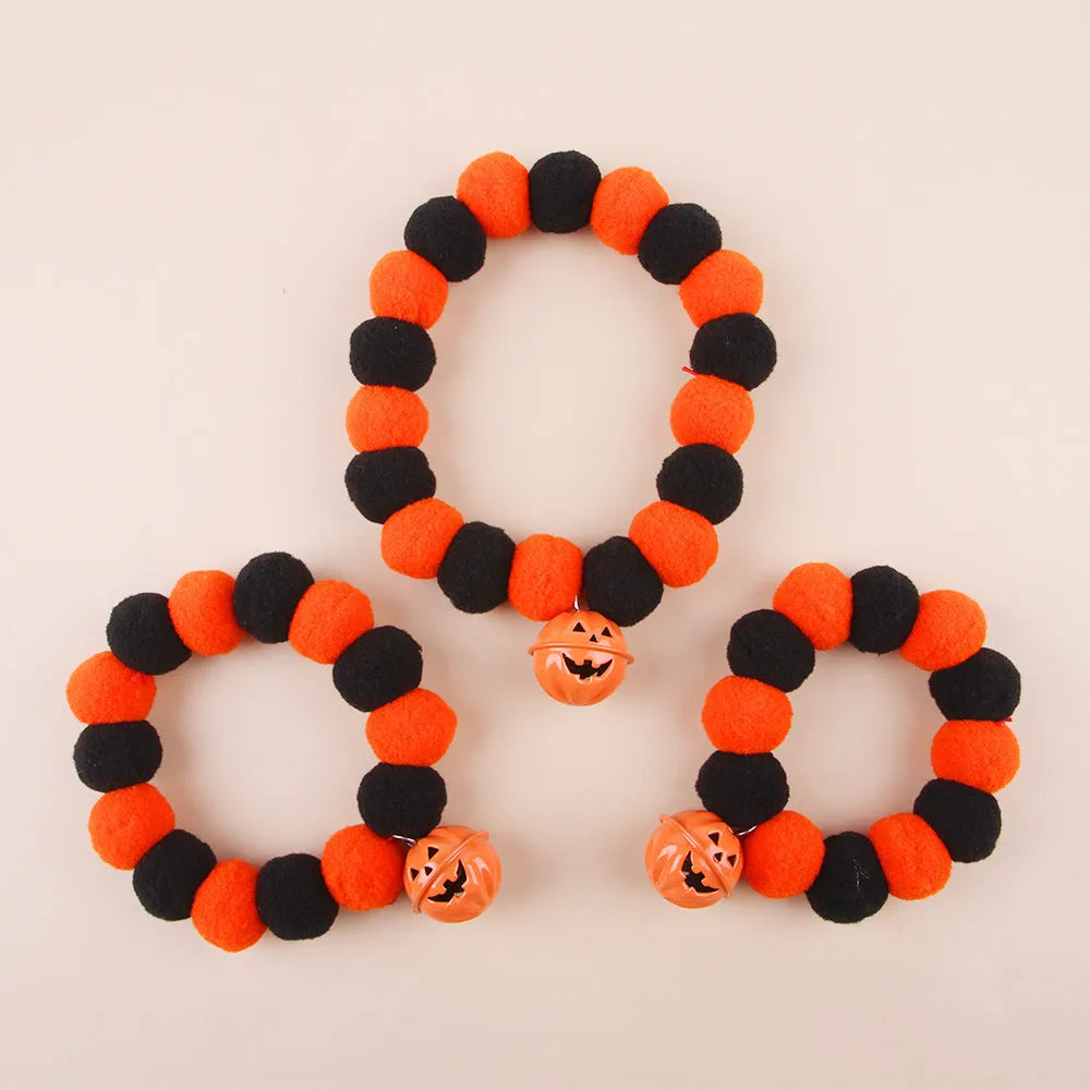 Adjustable Halloween pumpkin design pet collar for cats and small dogs on buckle closure