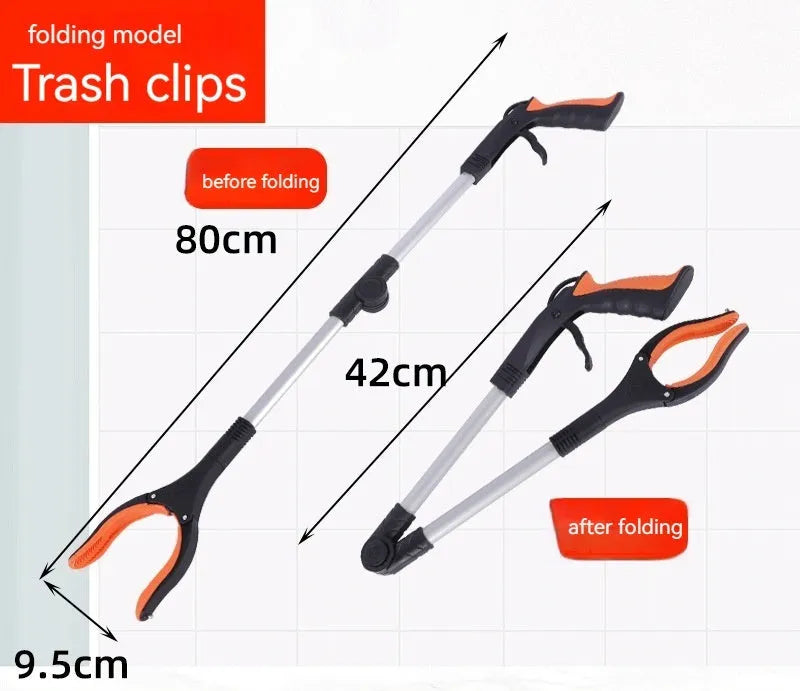 Folding aluminium alloy garbage pickup clamp with magnet sucker showing blue handle option
