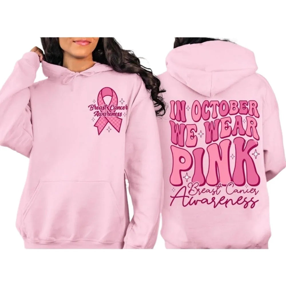 Breast Cancer Awareness retro design hoodie with side pocket in multiple colour options