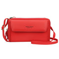 PU leather ladies long wallet with double zippers in horizontal square shape showing colour options