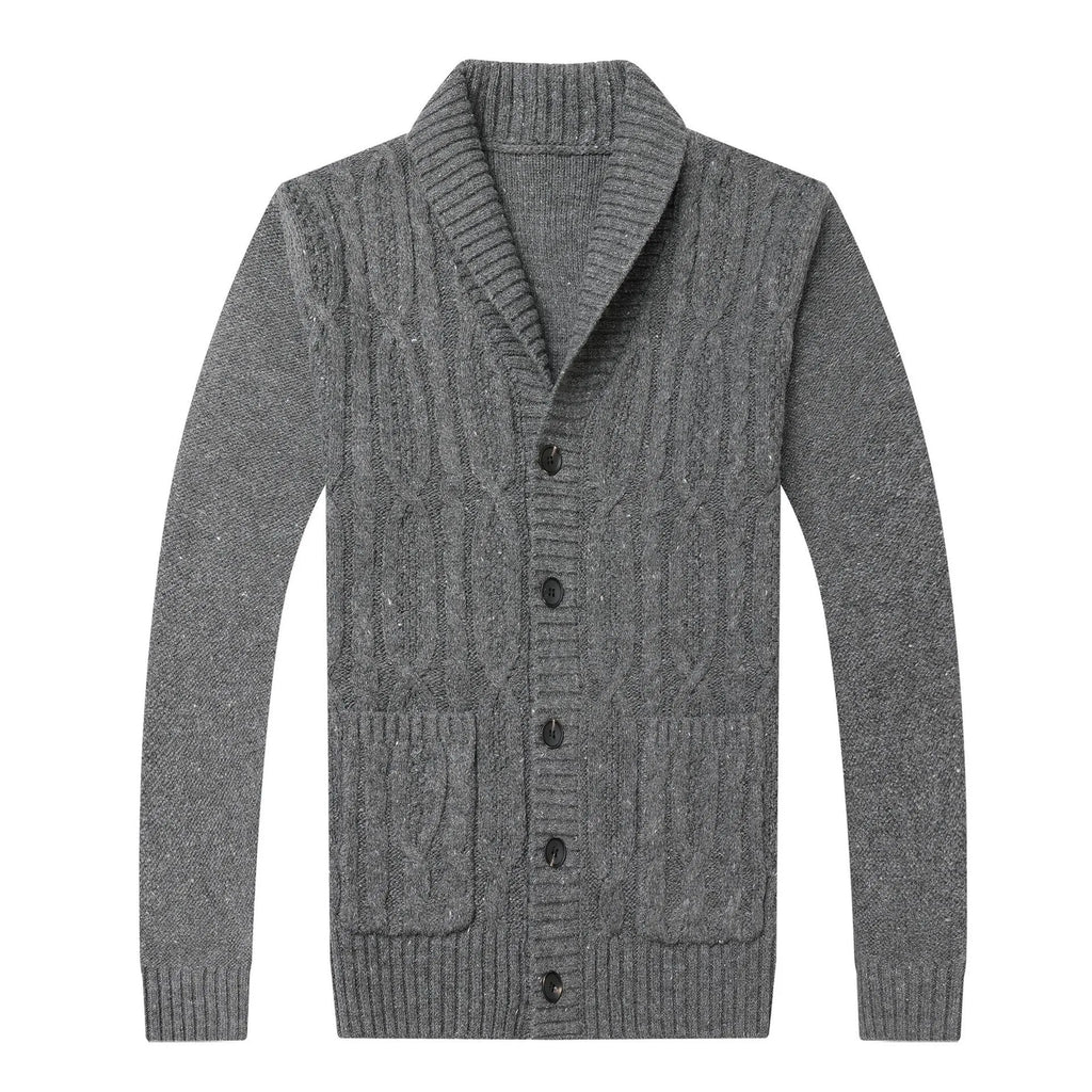 Korean jacquard patterned men's knitted cardigan jacket in straight cut style