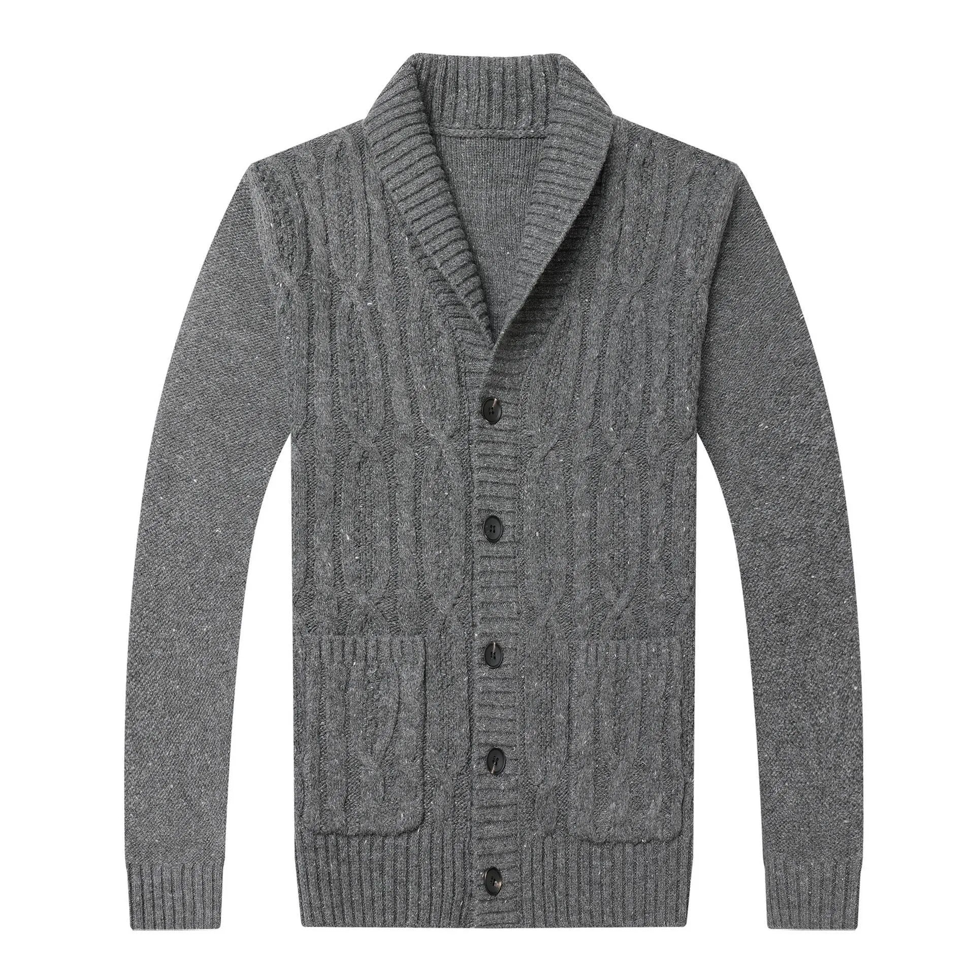 Korean jacquard patterned men's knitted cardigan jacket in straight cut style