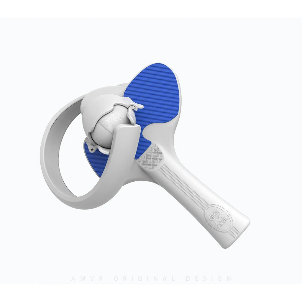Red and blue silicone hand grips for Pico 4 VR controllers in table tennis configuration