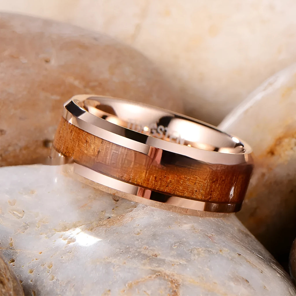 8mm wide tungsten wedding ring with gold electroplating in U-shaped design