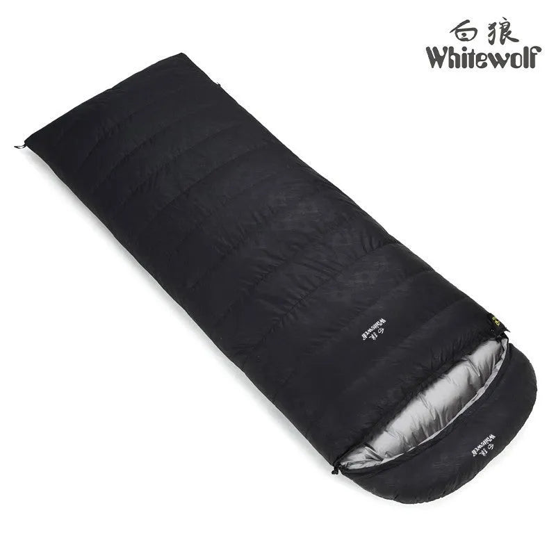 Black outdoor sleeping bag with envelope structure and multiple weight options for adult camping