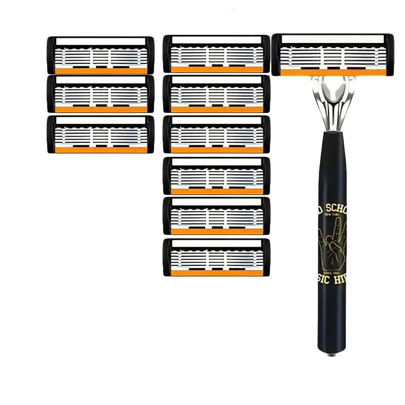 Black six-layer finger type manual shaver handle with multiple blade configuration options