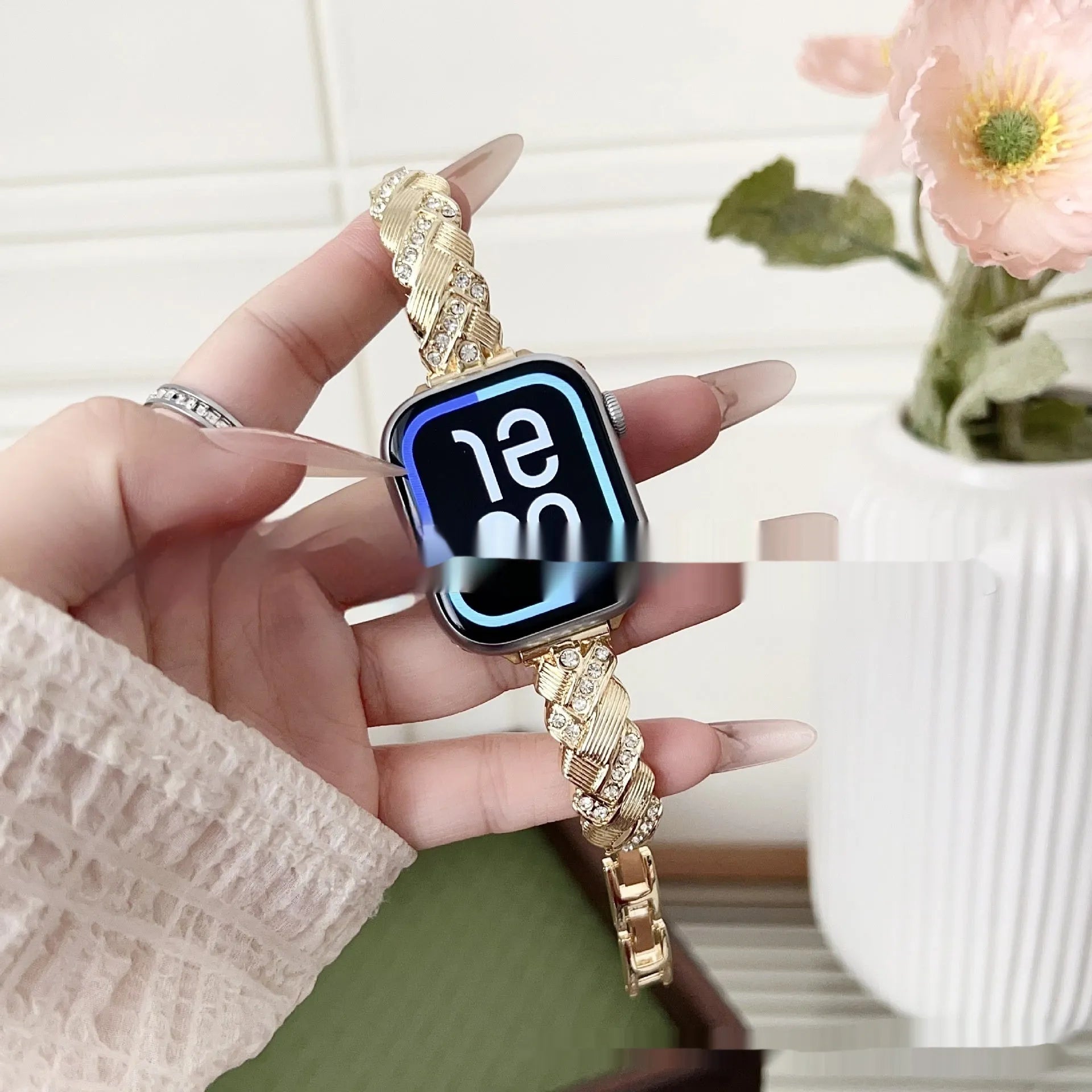 Zinc alloy Apple Watch strap with twist diamond design in multiple colour options.
