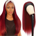 Headband wig in high temperature fibre hair showing black straight, black curly and wine red colour options