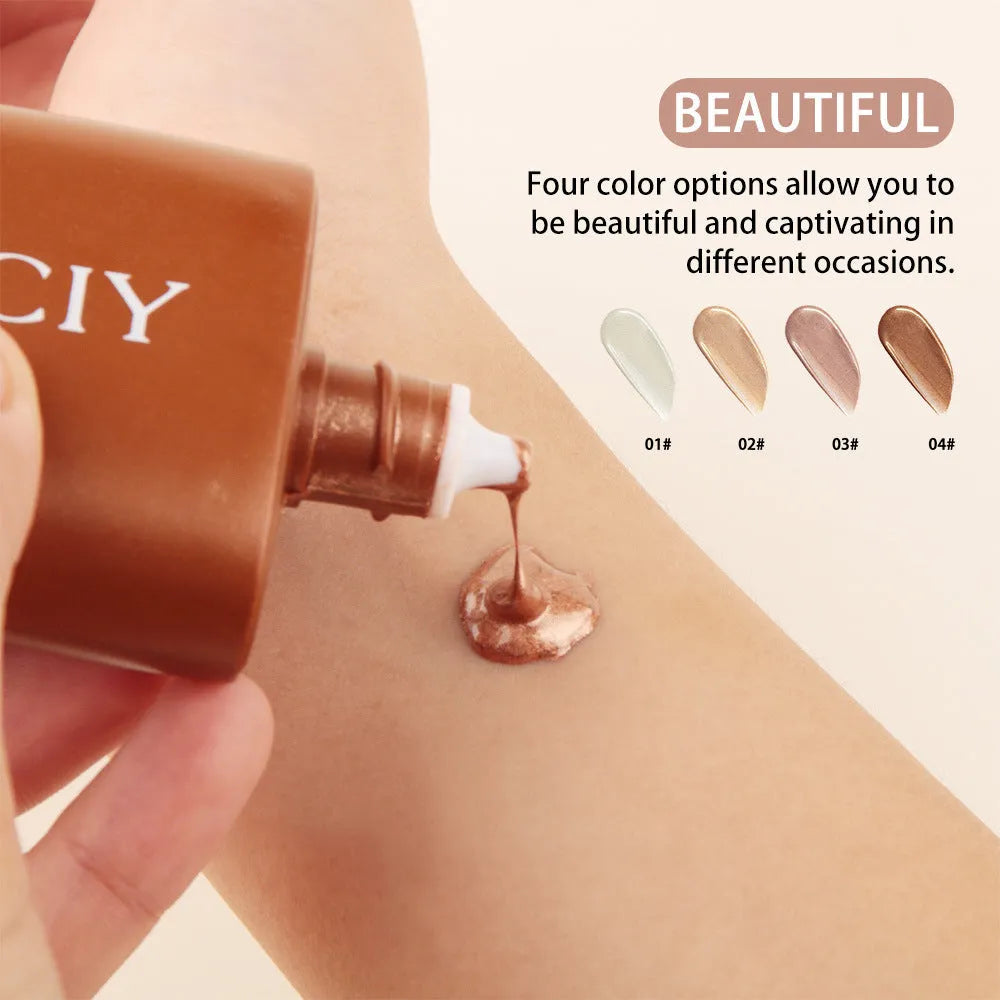 30ml face and body highlight contour liquid bottle with four shade options for natural brightening