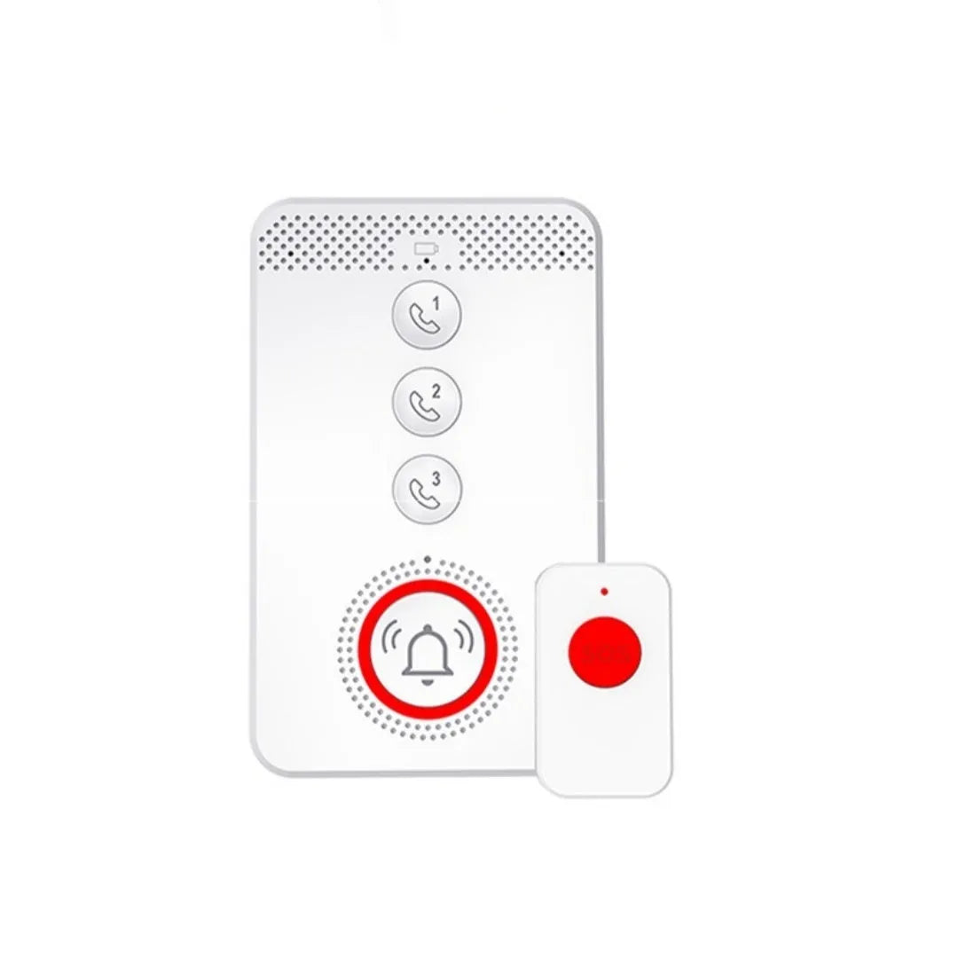 White elderly emergency alert system with central buzzer unit and three wireless emergency call buttons