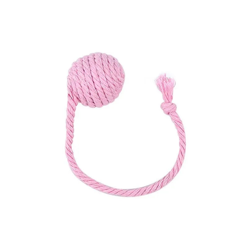 Colourful cat toy ball with rope and built-in bell in two size options