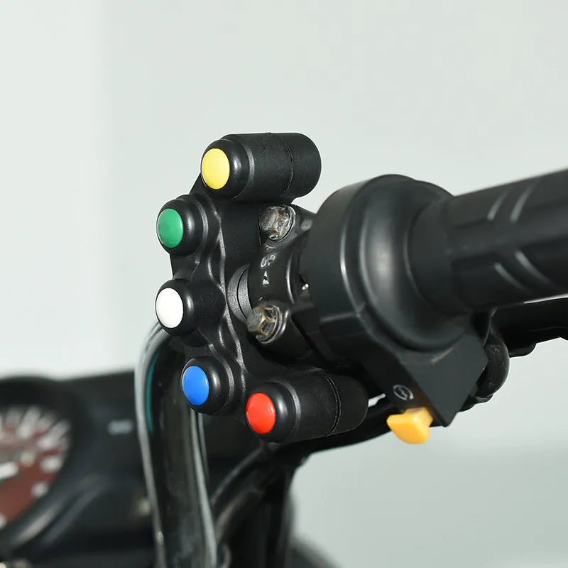 Five-colour rotary automotive switch with key lock for motorcycle and car accessory control.