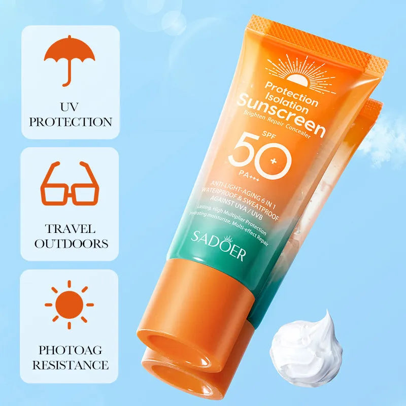 Double tube 50g sunscreen cream with multi-effect repair isolation formula for universal skin protection
