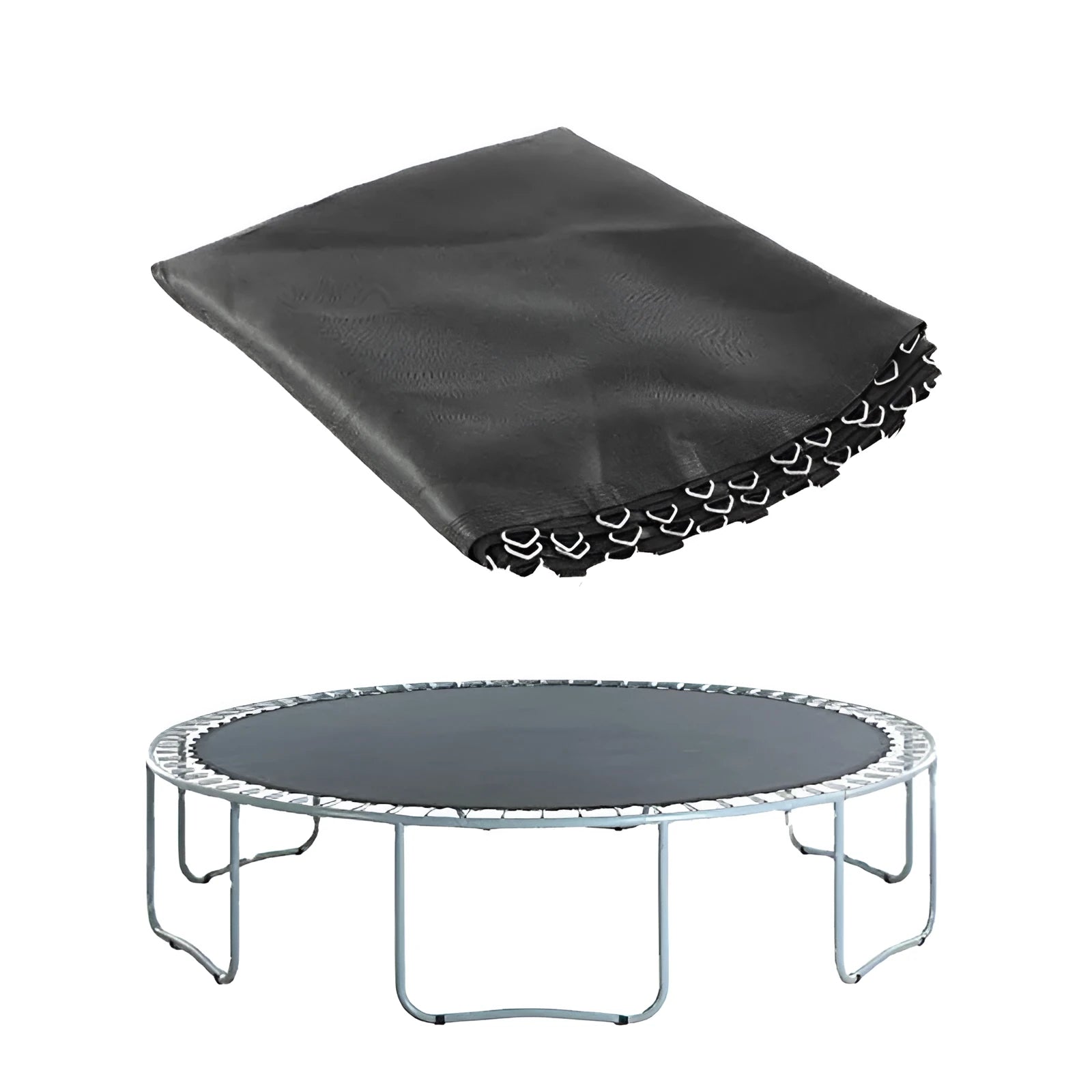 Round trampoline bungee fabric with button fasteners for repair and replacement.