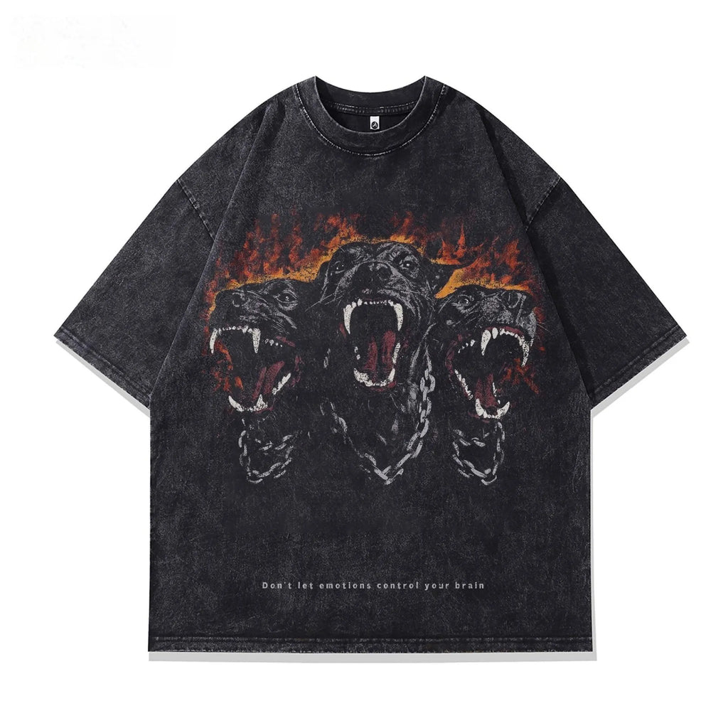 Men's short sleeve cotton T-shirt with character print design in loose fit pullover style