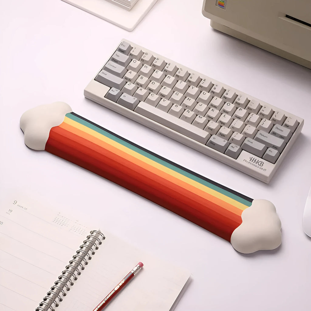 Silicone wrist rest mouse pad and keyboard support pad with Cloud Rainbow pastoral design
