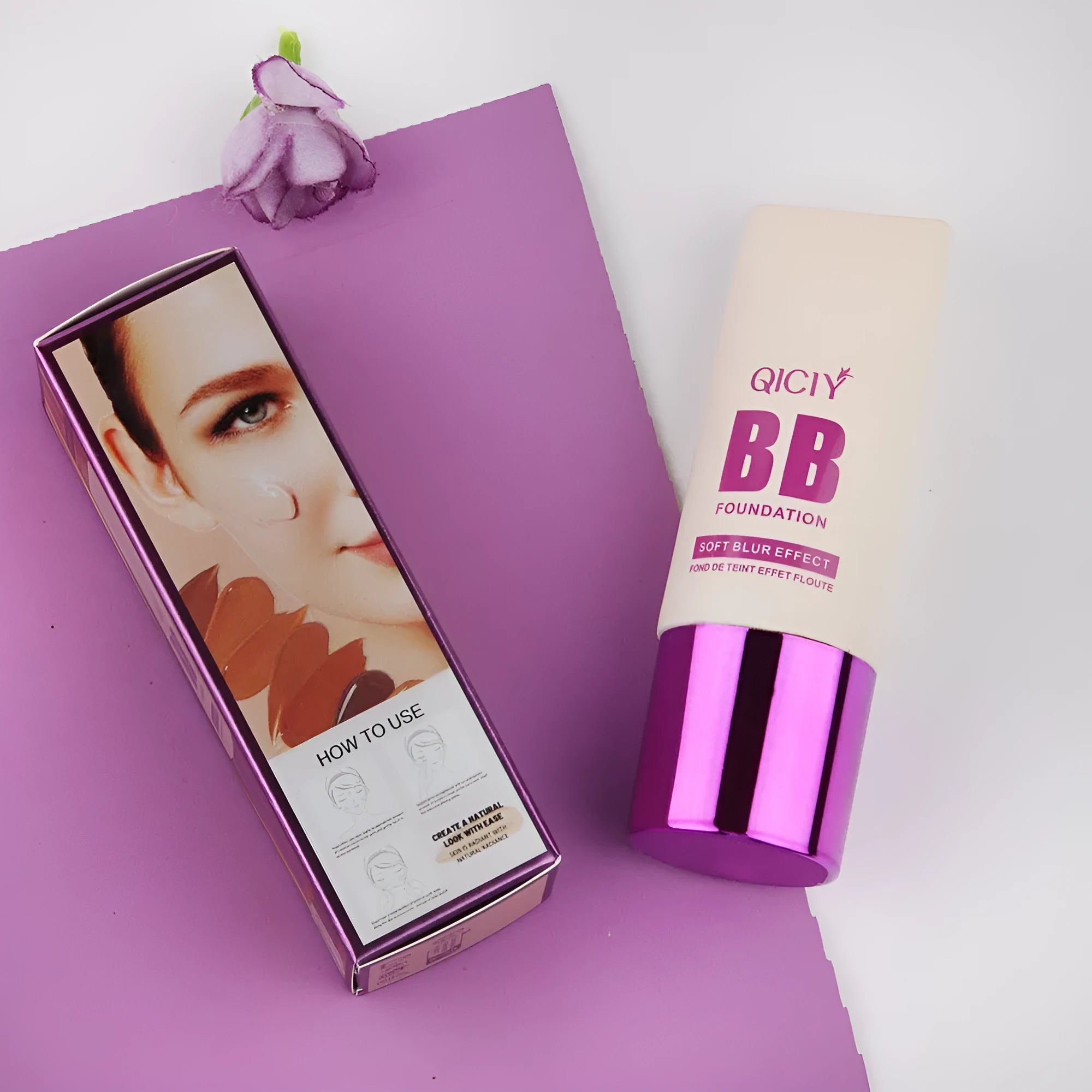 Feeding bottle format BB cream with applicator in 10 shade options for brightening coverage