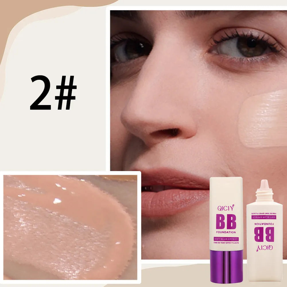 Feeding bottle format BB cream with applicator in 10 shade options for brightening coverage
