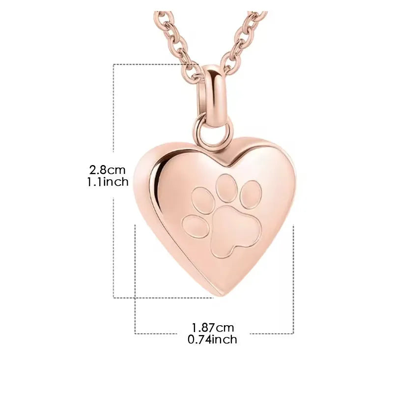 Openable heart-shaped titanium steel cinerary necklace with a love paw print design.