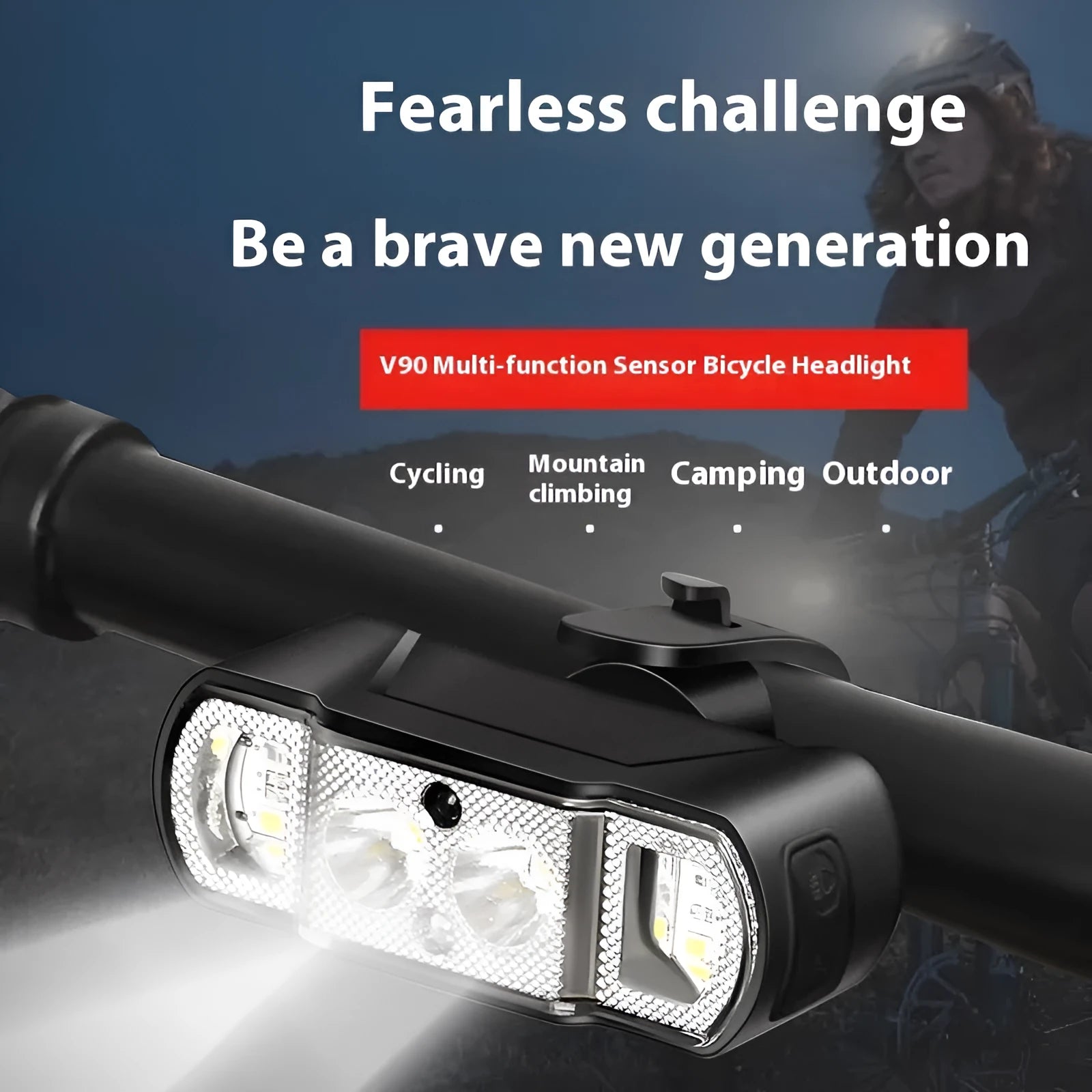 Black USB rechargeable bicycle headlight with 350 lumen LED for handlebar mounting.