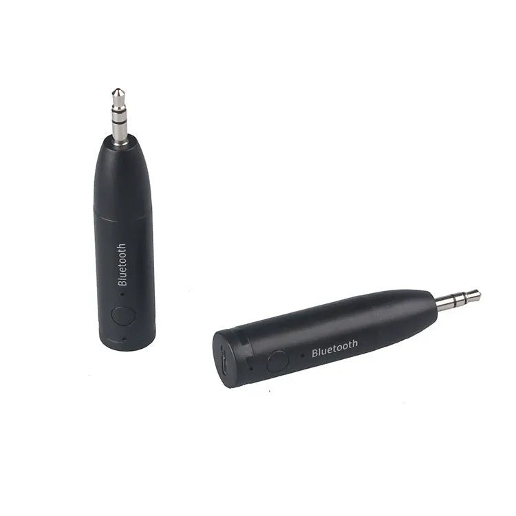 Black Bluetooth audio receiver with AUX cable for car stereo wireless music streaming