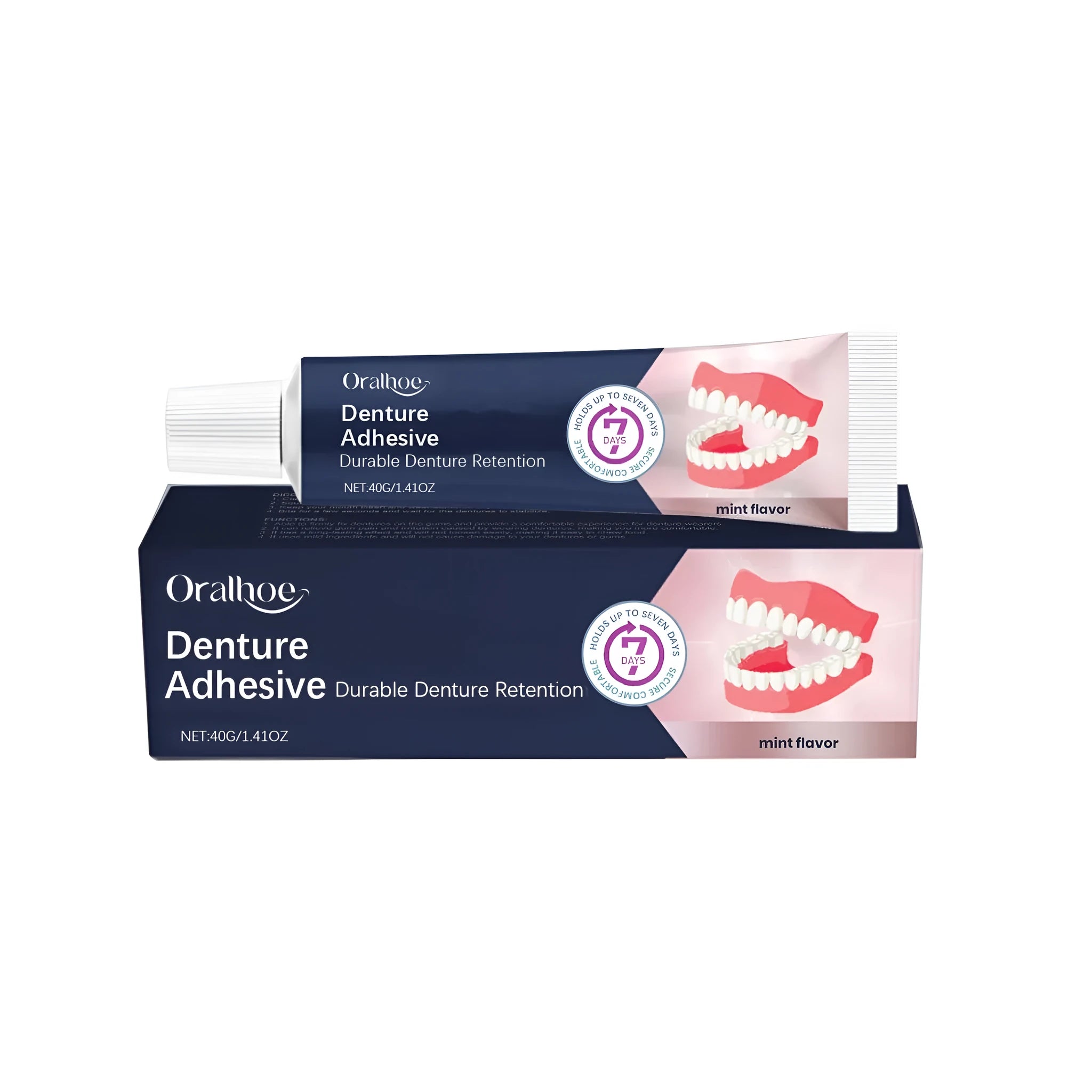 40g tube of denture fixing adhesive cream with strong hold formula containing petrolatum and menthol