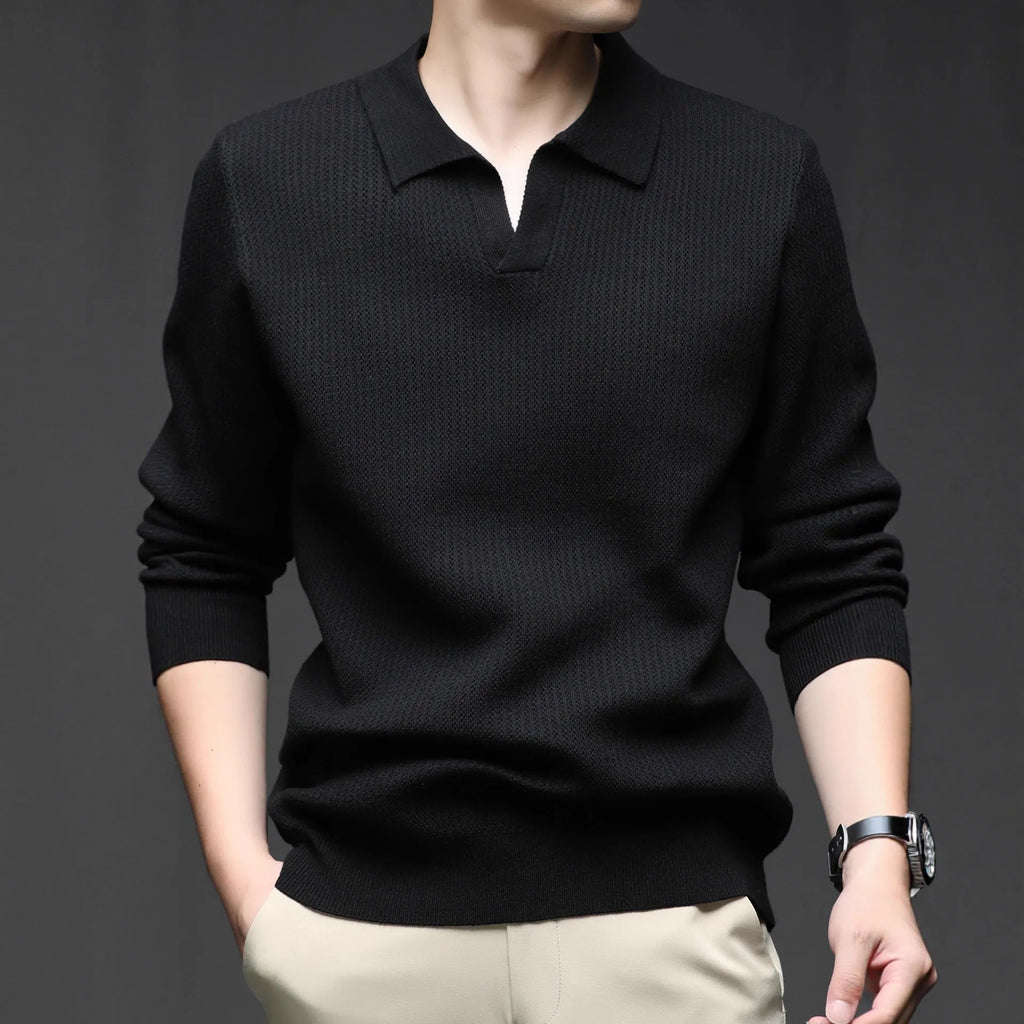 Men's loose pullover sweater in polyester blend fabric available in four colours for autumn casual wear