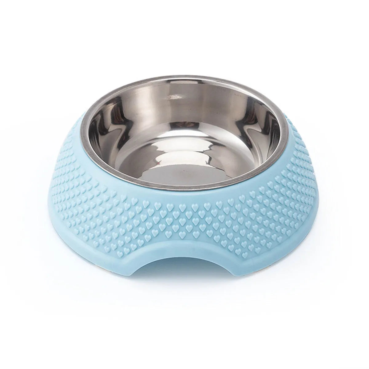 Blue stainless steel pet bowl with rubber non-slip base for cats and dogs