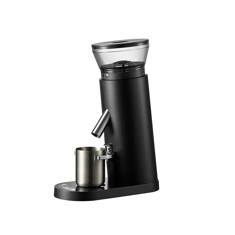 Portable electric coffee grinder machine in retro style with stainless steel 0.5L reservoir.
