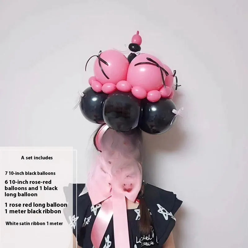 Round DIY balloon cake bouquet decoration kit with balloons for party events.