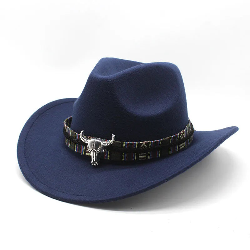 Western cowboy hat with bell crown design in wool-blend polyester fabric showing multiple colour options