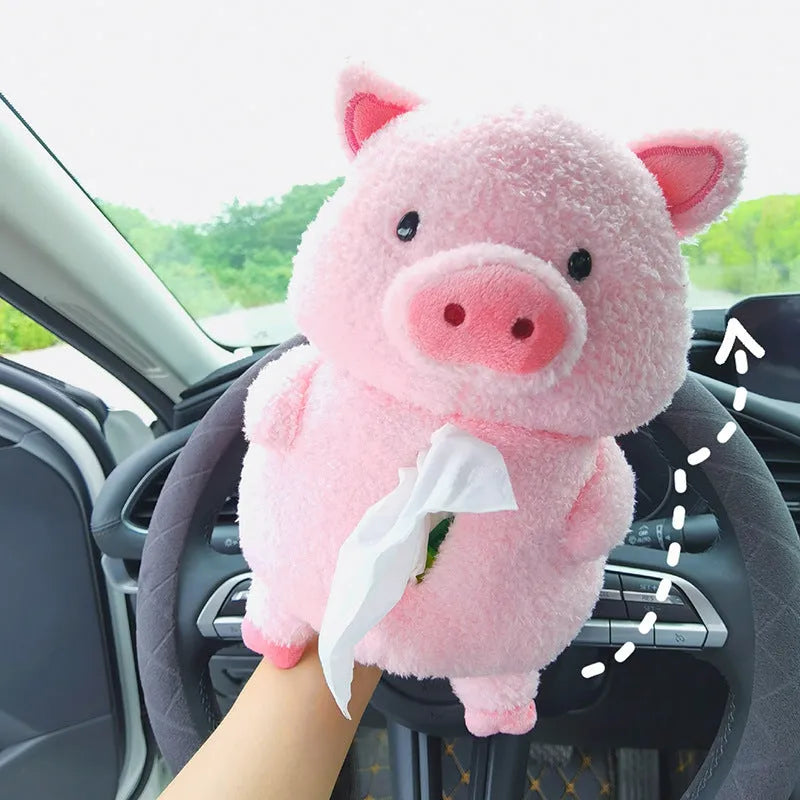 Plush cartoon lamb car tissue box holder for vehicle or home decoration